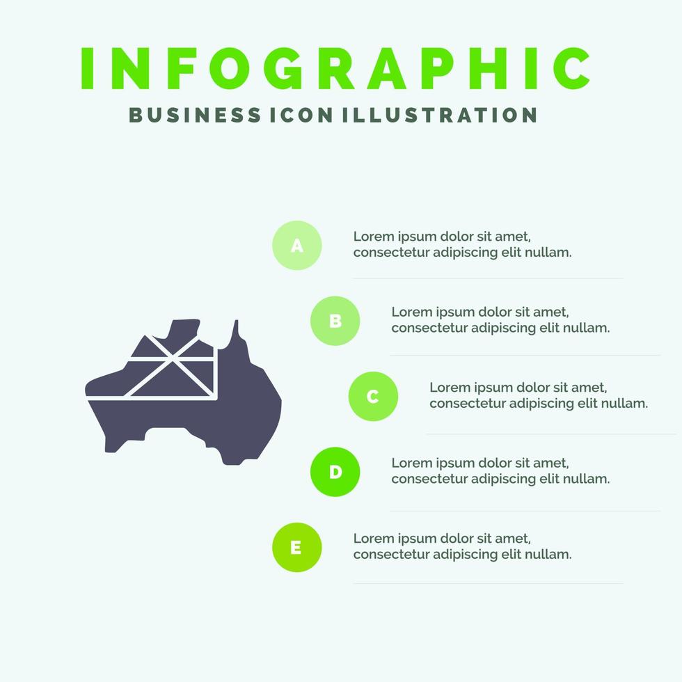 Australië kaart land vlag solide icoon infographics 5 stappen presentatie achtergrond vector
