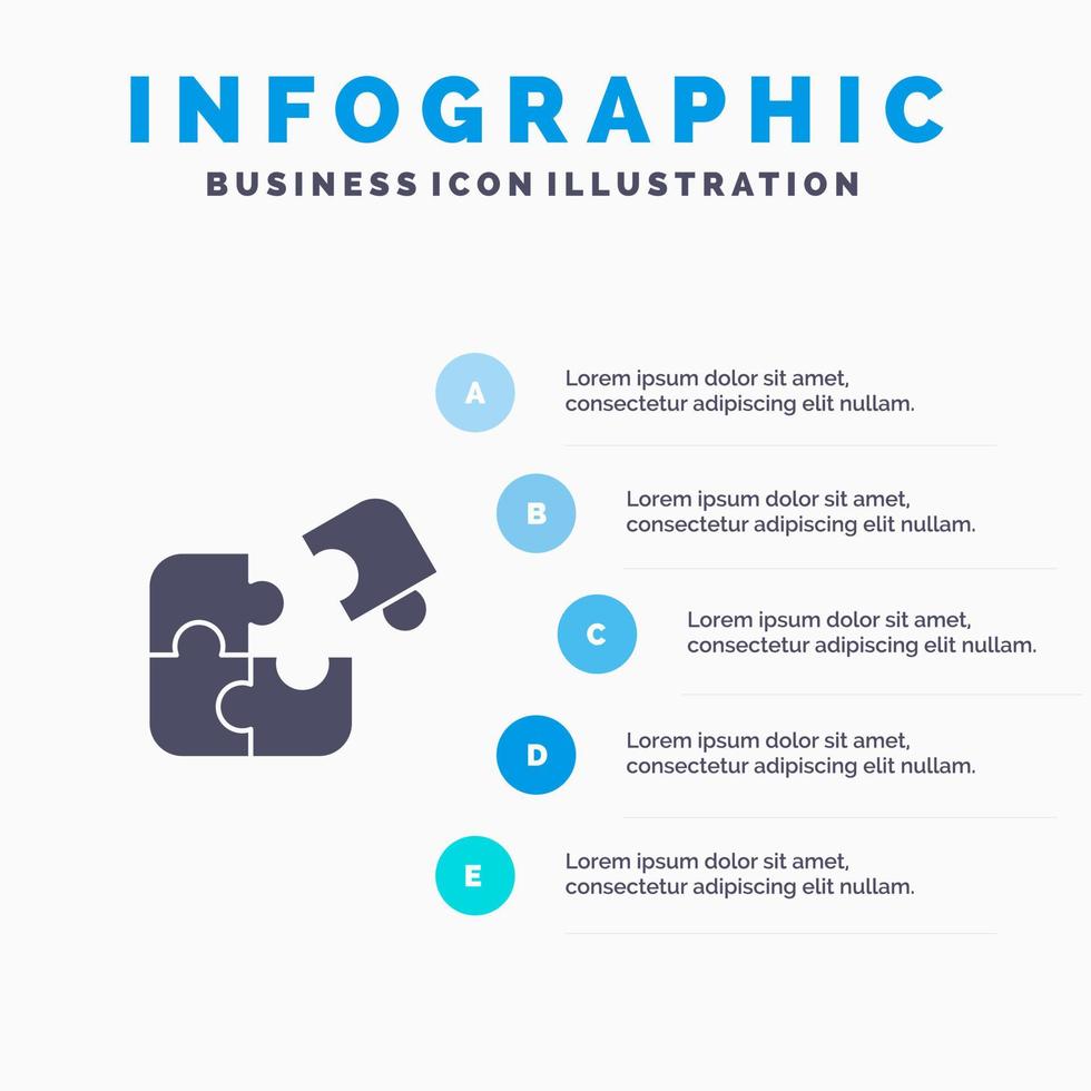 puzzel bedrijf decoupeerzaag bij elkaar passen stuk succes solide icoon infographics 5 stappen presentatie achtergrond vector