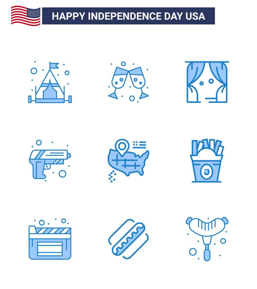 9 blauw tekens voor Verenigde Staten van Amerika onafhankelijkheid dag frise kaart theater plaats leger bewerkbare Verenigde Staten van Amerika dag vector ontwerp elementen