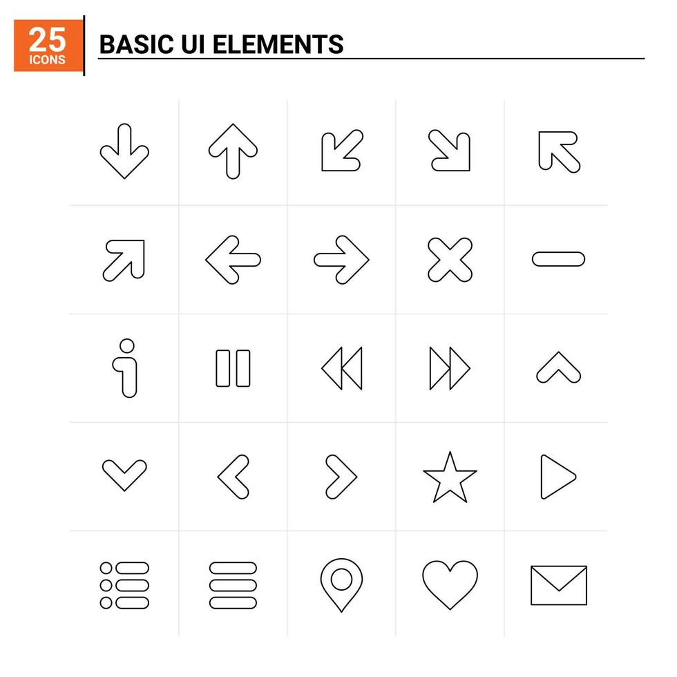 25 eenvoudig ui elementen icoon reeks vector achtergrond