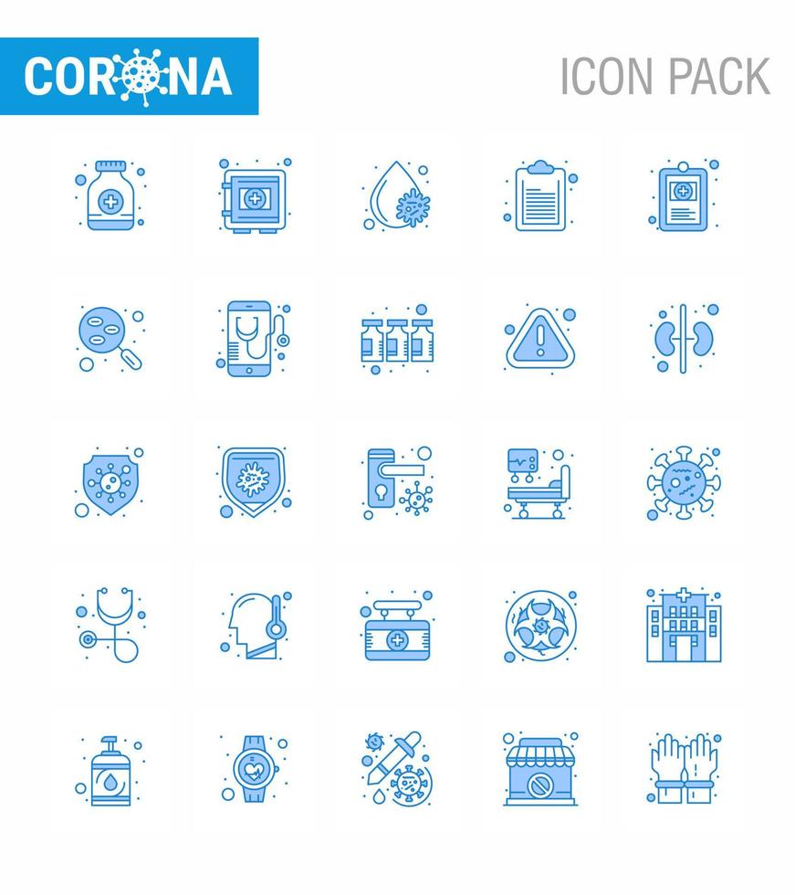 25 blauw reeks van corona virus epidemie pictogrammen zo net zo Gezondheid lijst beveiligingsbox document bloedplaatjes virale coronavirus 2019november ziekte vector ontwerp elementen
