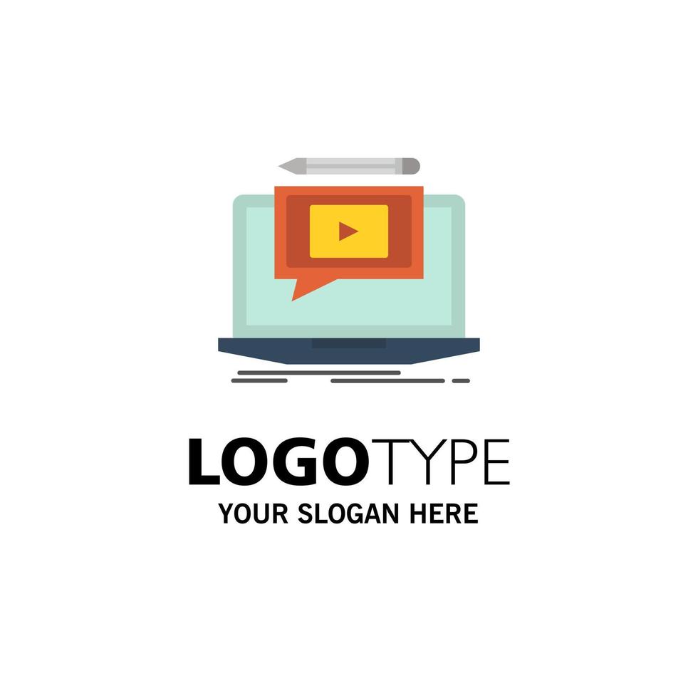 laptop speler scherm zelfstudie video bedrijf logo sjabloon vlak kleur vector