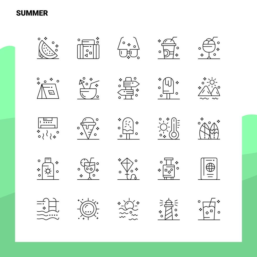 reeks van zomer lijn icoon reeks 25 pictogrammen vector minimalisme stijl ontwerp zwart pictogrammen reeks lineair pictogram pak