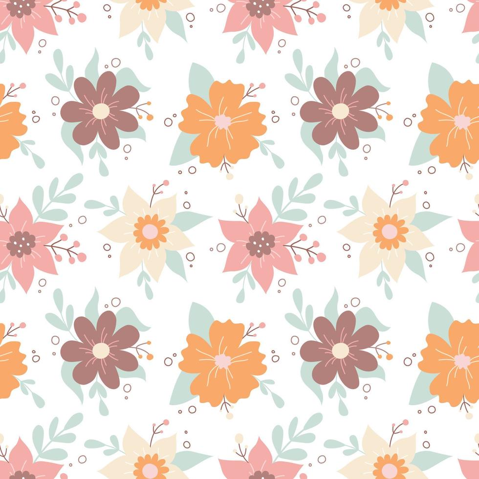 schattig bloemen in pastel kleuren Aan wit achtergrond, vector naadloos patroon