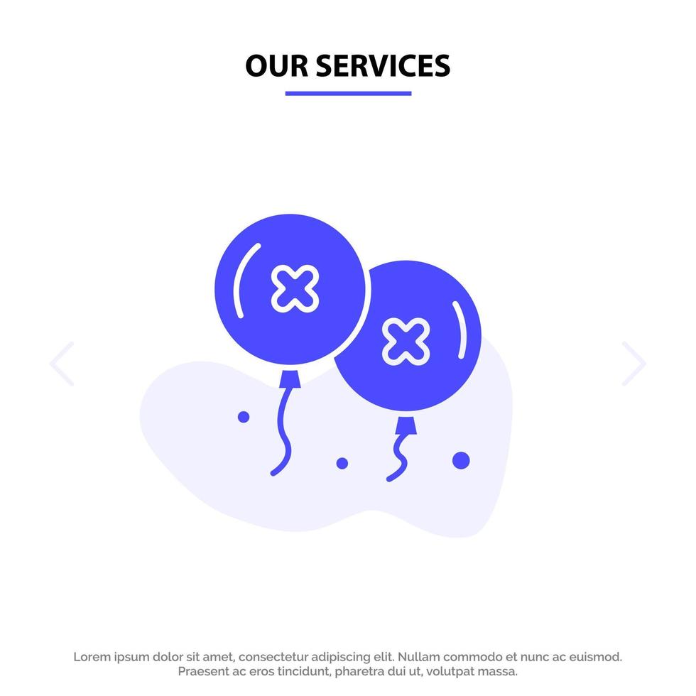 onze Diensten ballonnen verjaardag verjaardag partij viering solide glyph icoon web kaart sjabloon vector