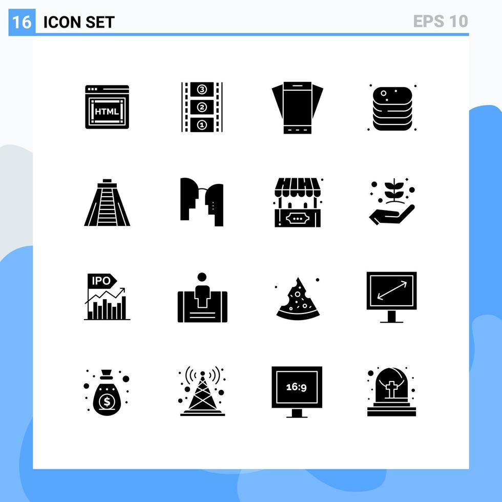16 universeel solide glyphs reeks voor web en mobiel toepassingen mijlpaal winkel telefoon voedsel ingeblikt bewerkbare vector ontwerp elementen