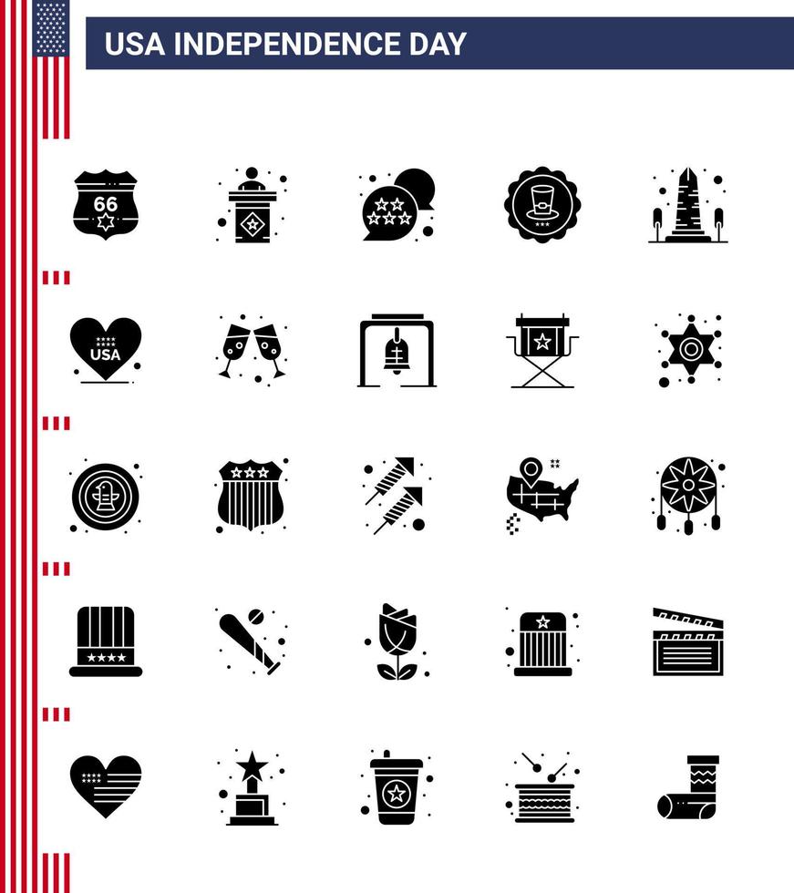 reeks van 25 Verenigde Staten van Amerika dag pictogrammen Amerikaans symbolen onafhankelijkheid dag tekens voor monument Verenigde Staten van Amerika vlag teken glas bewerkbare Verenigde Staten van Amerika dag vector ontwerp elementen