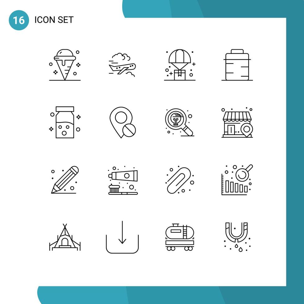 16 gebruiker koppel schets pak van modern tekens en symbolen van geven voedsel vlieg pan parachute bewerkbare vector ontwerp elementen