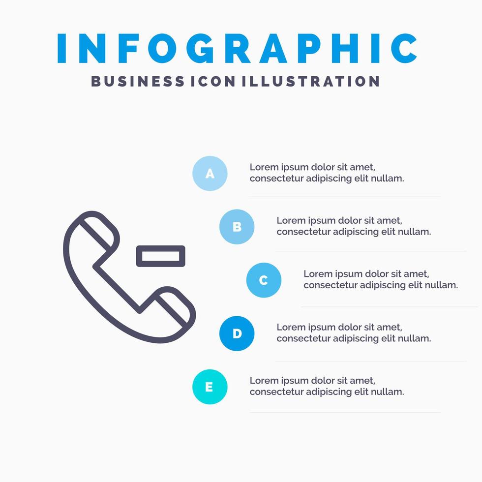 telefoontje contact verwijderen lijn icoon met 5 stappen presentatie infographics achtergrond vector
