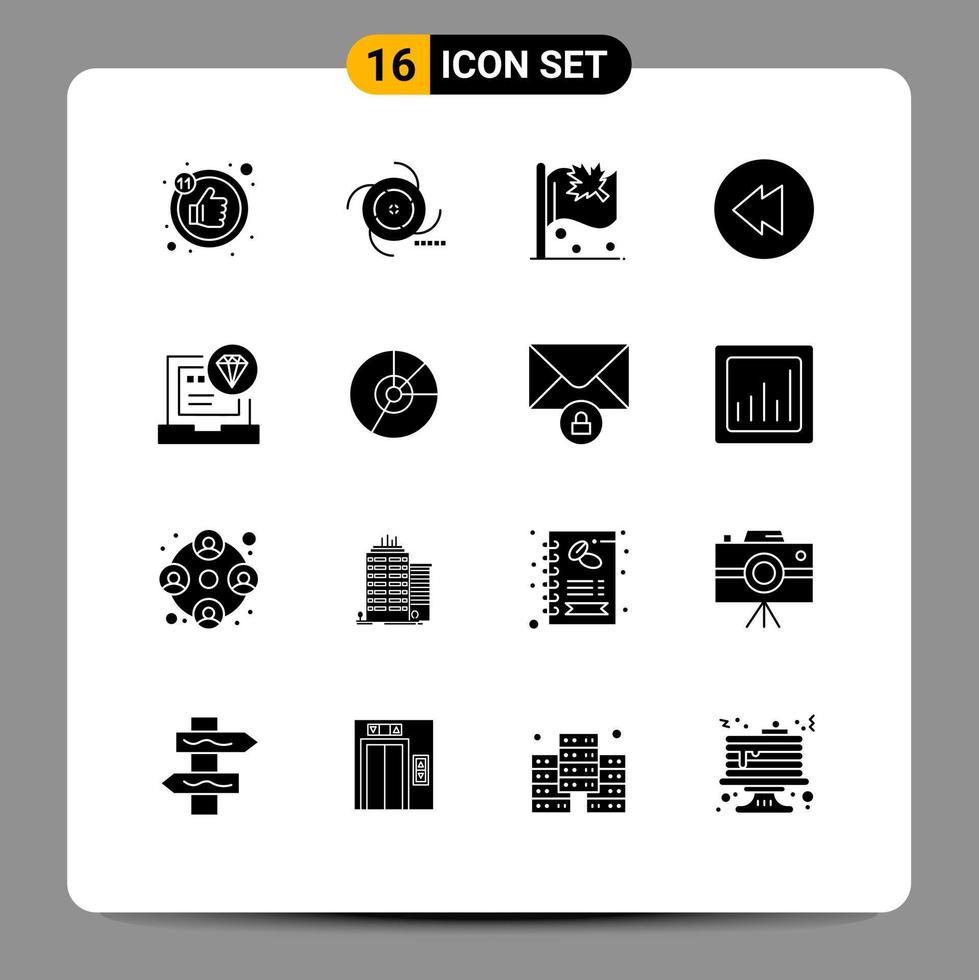 universeel icoon symbolen groep van 16 modern solide glyphs van codering browser vlag app multimedia bewerkbare vector ontwerp elementen