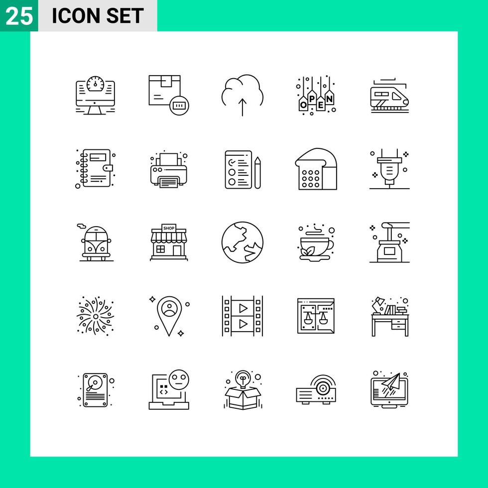 mobiel koppel lijn reeks van 25 pictogrammen van label uitverkoop winkel Open server bewerkbare vector ontwerp elementen
