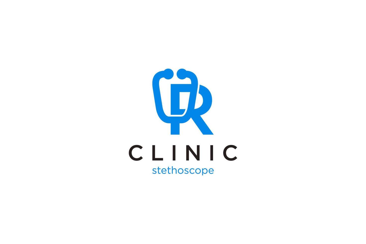 brief r logo met stethoscoop voor medisch en apotheek. vector