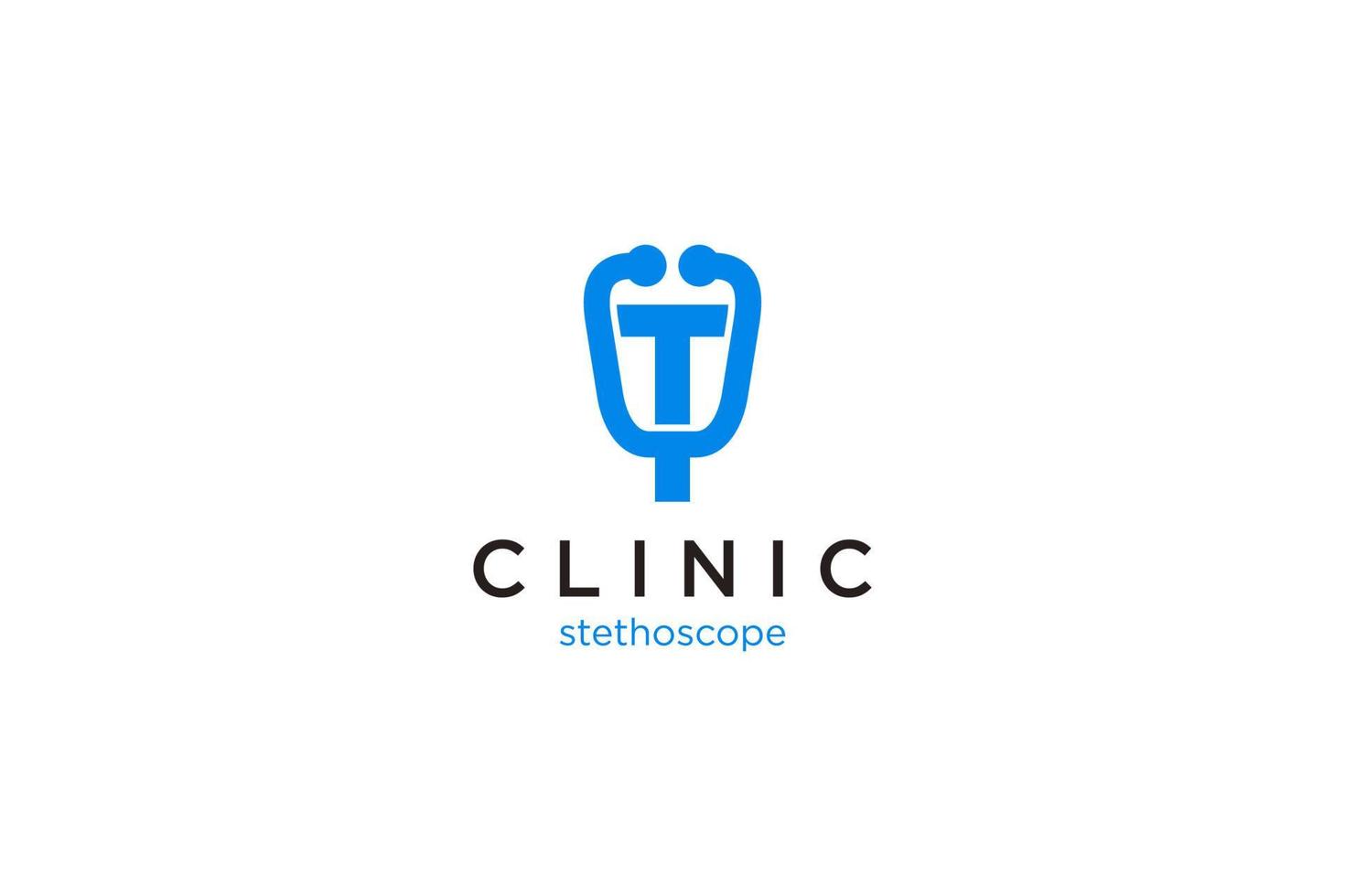 brief t logo met stethoscoop voor medisch en apotheek. vector