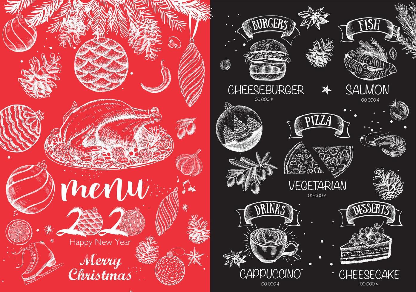 Kerstmis restaurant menu. schetsen illustratie. vector. vector