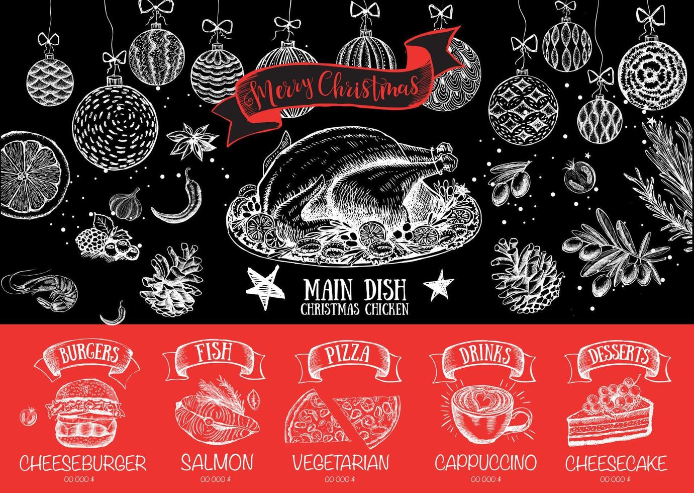 Kerstmis restaurant menu. schetsen illustratie. vector. vector