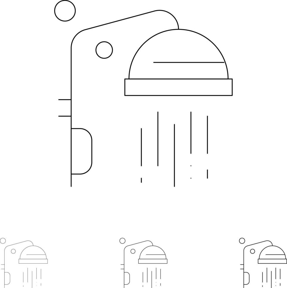 badkamer schoon douche stoutmoedig en dun zwart lijn icoon reeks vector