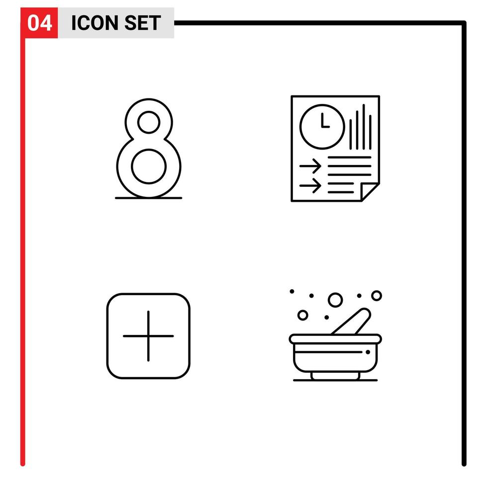 reeks van 4 modern ui pictogrammen symbolen tekens voor acht plus bars papier uploaden bewerkbare vector ontwerp elementen