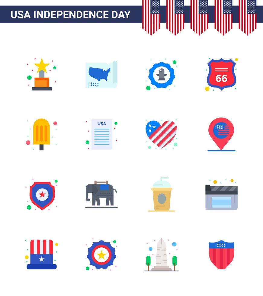gelukkig onafhankelijkheid dag 16 flats icoon pak voor web en afdrukken voedsel Amerikaans vogel teken veiligheid bewerkbare Verenigde Staten van Amerika dag vector ontwerp elementen