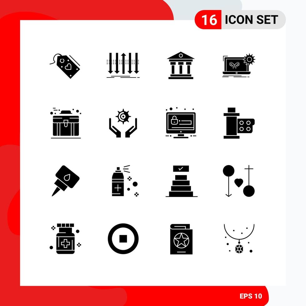 modern reeks van 16 solide glyphs pictogram van bouwkunde stroomkring vooruit blauwdruk geld bewerkbare vector ontwerp elementen