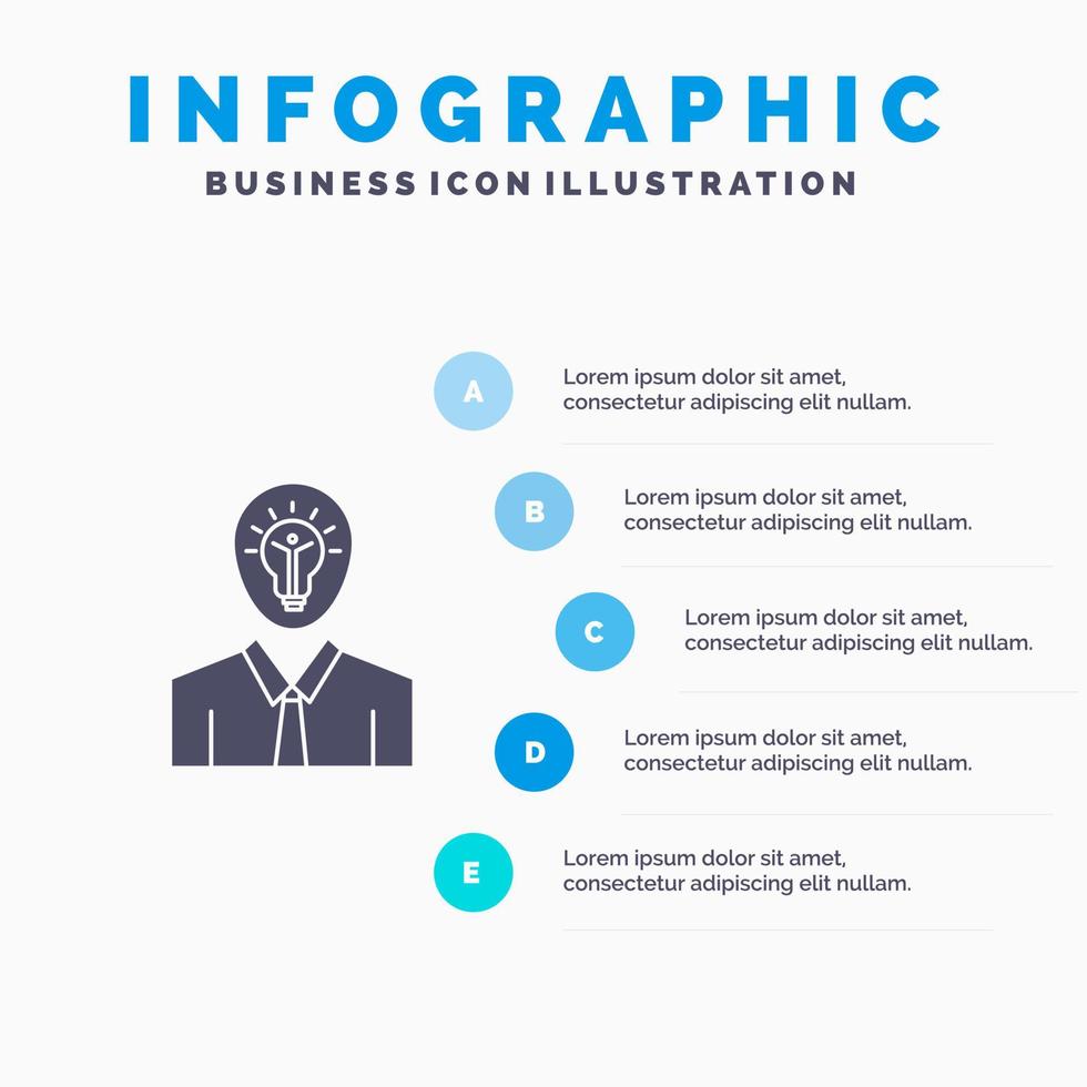 Mens idee succes licht groei solide icoon infographics 5 stappen presentatie achtergrond vector