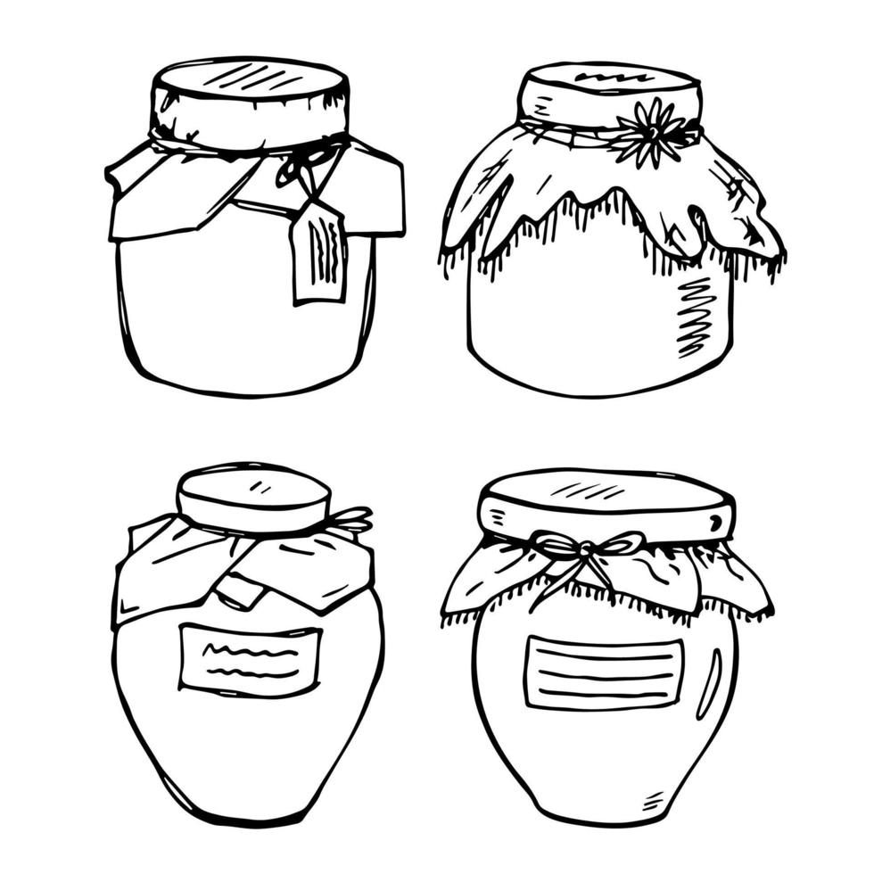 hand- getrokken pot van jam of honing clip art. gezond natuurlijk biologisch Product tekening set. vector