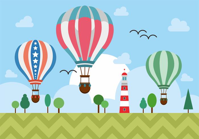 Hete Luchtballonnen Over Vuurtoren Vector Ontwerp