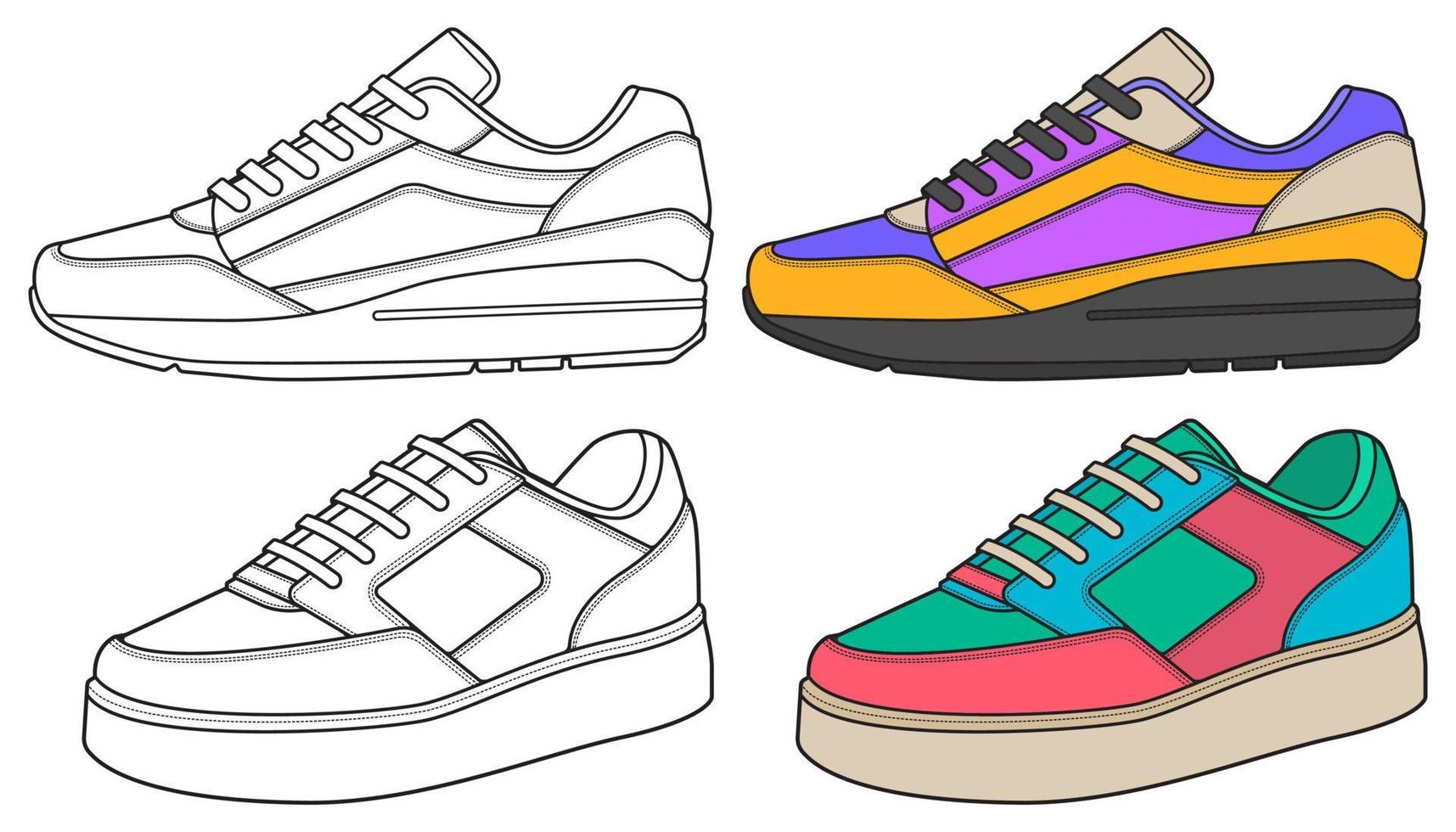 reeks uit sneaker schoen . concept. vlak ontwerp. vector illustratie. sportschoenen in vlak stijl.