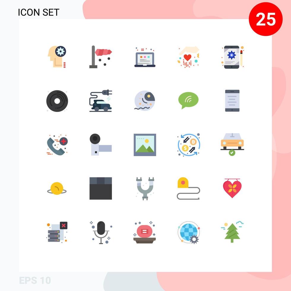 mobiel koppel vlak kleur reeks van 25 pictogrammen van tablet configuratie lay-out app hand- bewerkbare vector ontwerp elementen