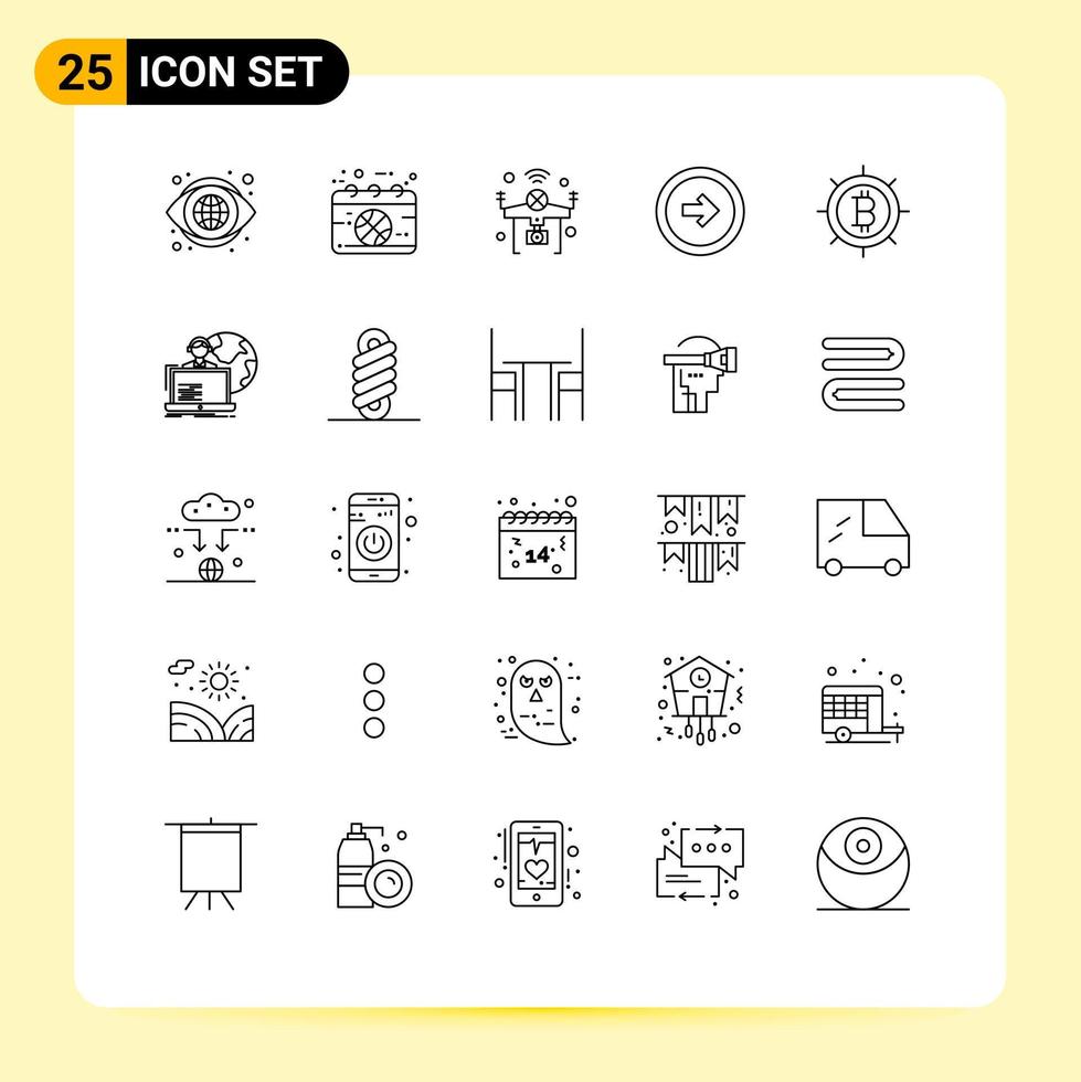 universeel icoon symbolen groep van 25 modern lijnen van gebruiker koppel knop sport pijl dingen bewerkbare vector ontwerp elementen