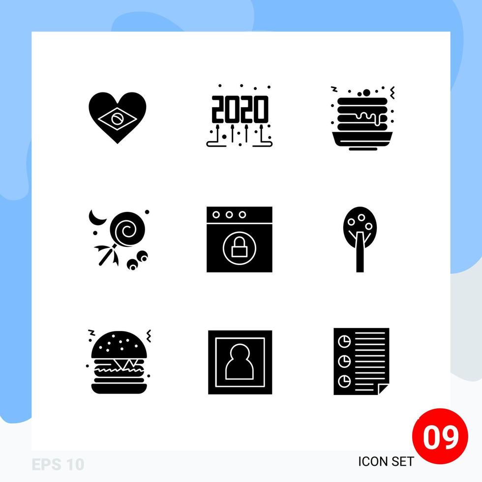 pictogram reeks van 9 gemakkelijk solide glyphs van Mac app snel voedsel vakantie viering bewerkbare vector ontwerp elementen