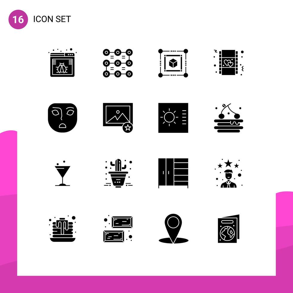 16 gebruiker koppel solide glyph pak van modern tekens en symbolen van gezicht boos doos film hart bewerkbare vector ontwerp elementen