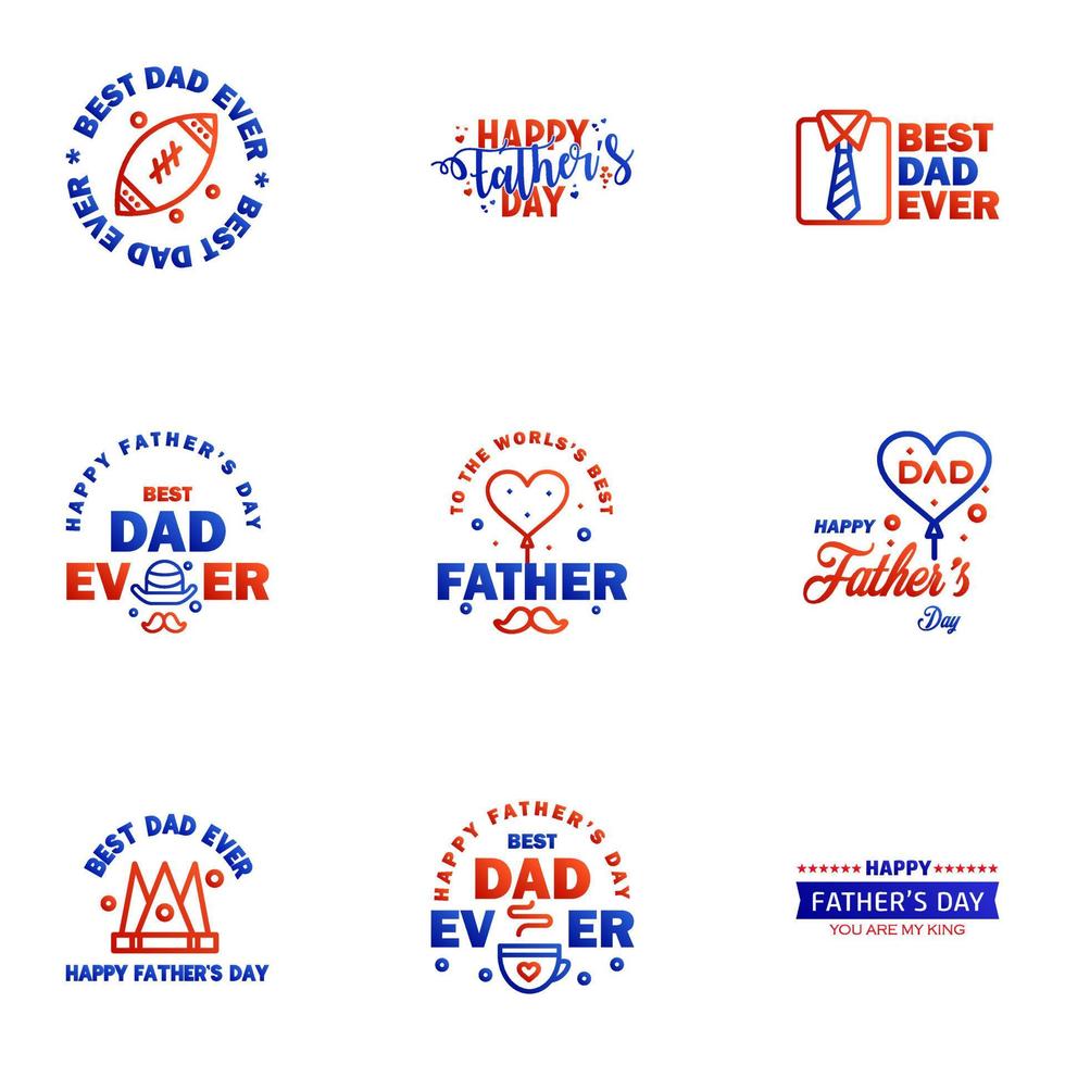 liefde u papa kaart ontwerp voor gelukkig vaders dag typografie verzameling 9 blauw en rood ontwerp bewerkbare vector ontwerp elementen