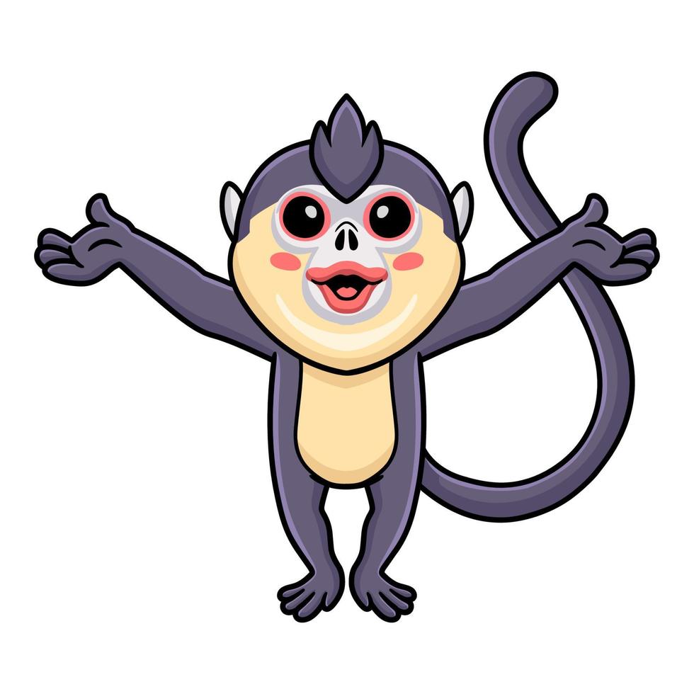 schattig weinig afsnauwen neus aap tekenfilm verhogen handen vector