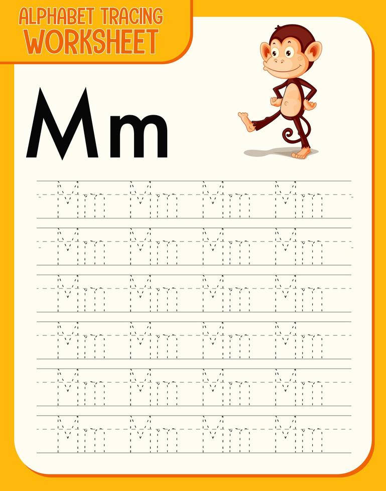 alfabet overtrekken werkblad met de letter m en m vector