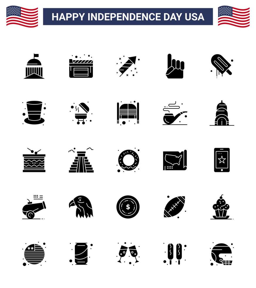 gelukkig onafhankelijkheid dag Verenigde Staten van Amerika pak van 25 creatief solide glyph van room Amerikaans viering Verenigde Staten van Amerika schuim hand- bewerkbare Verenigde Staten van Amerika dag vector ontwerp elementen