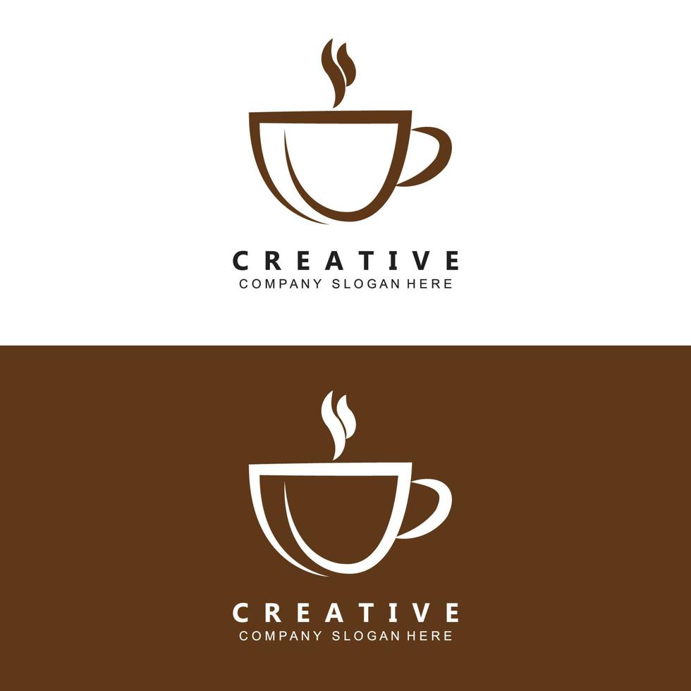 koffie logo vector cafeïne drinken symbool met koffie bruin kleur ontwerp voor restaurant, cafe en bar.
