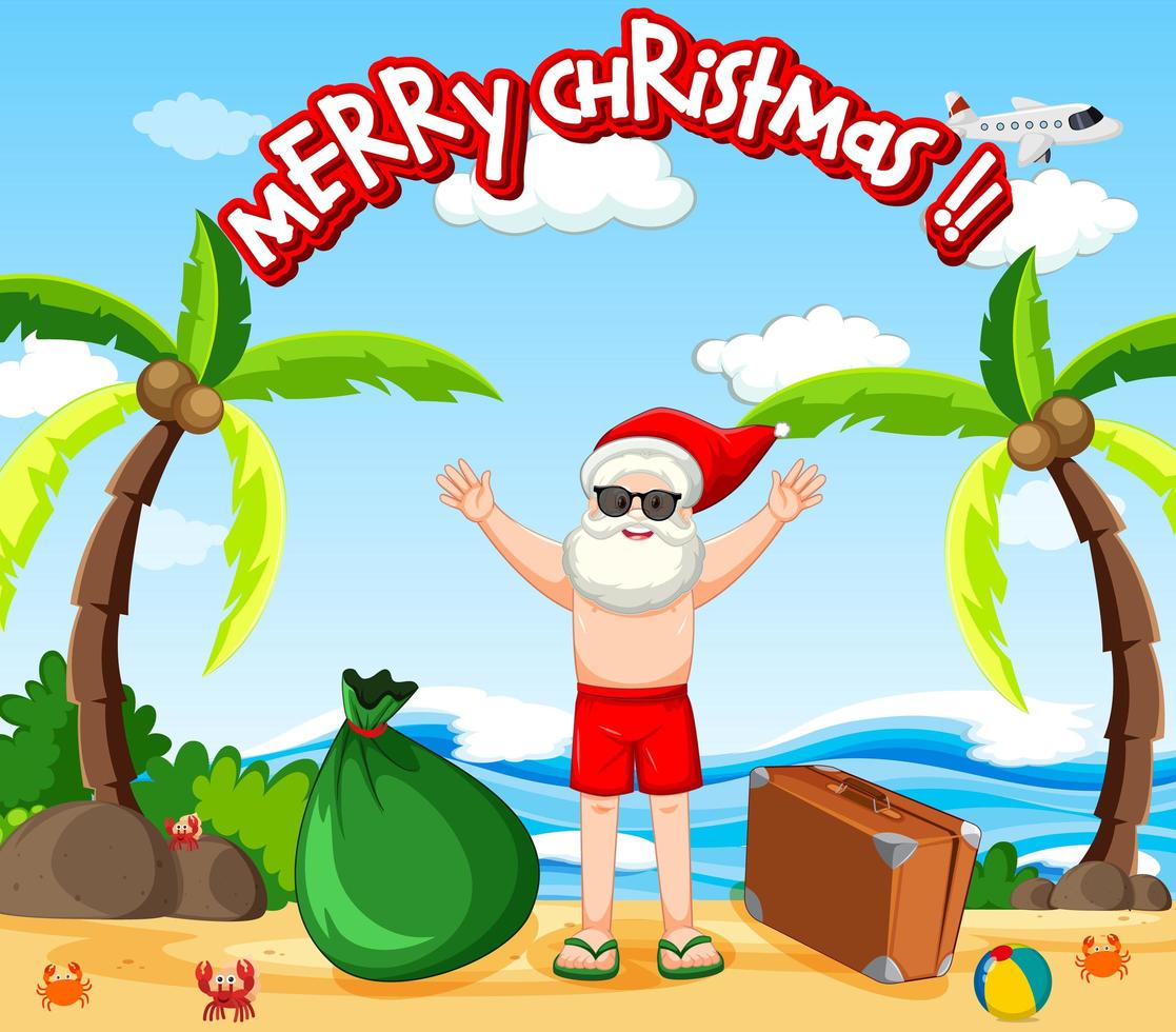 kerstman op het strand voor zomerse kerst vector