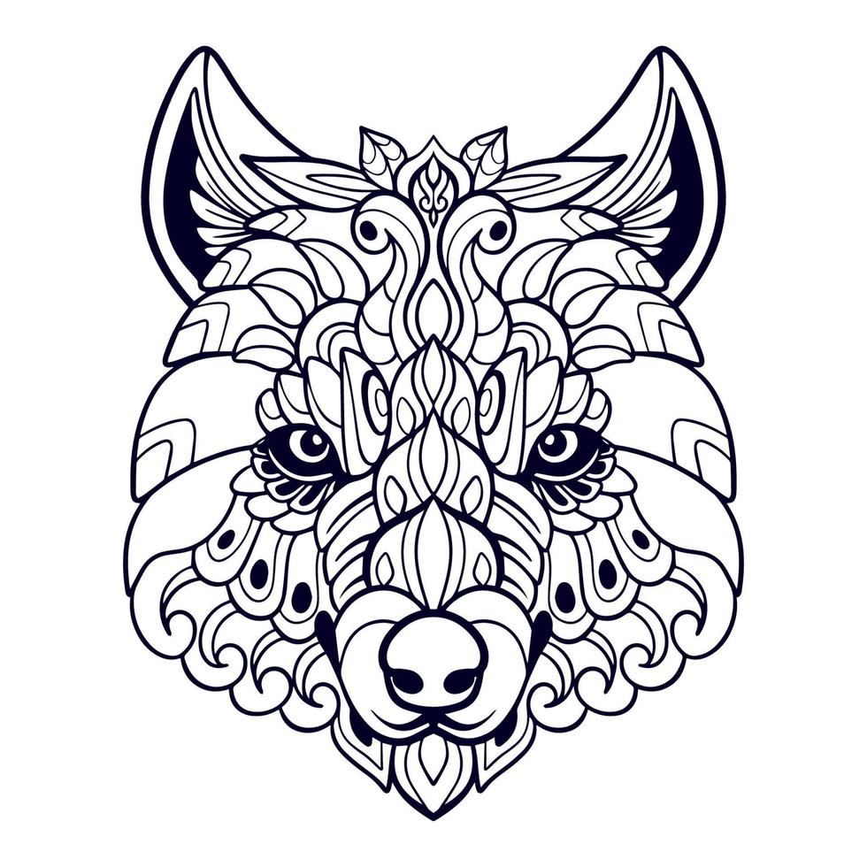 mooi wolf hoofd mandala kunsten geïsoleerd Aan wit achtergrond vector