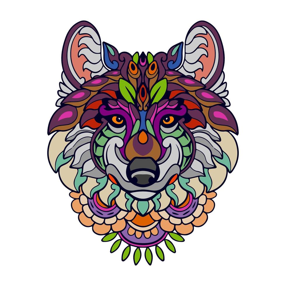 kleurrijk wolf hoofd mandala kunsten geïsoleerd Aan wit achtergrond vector