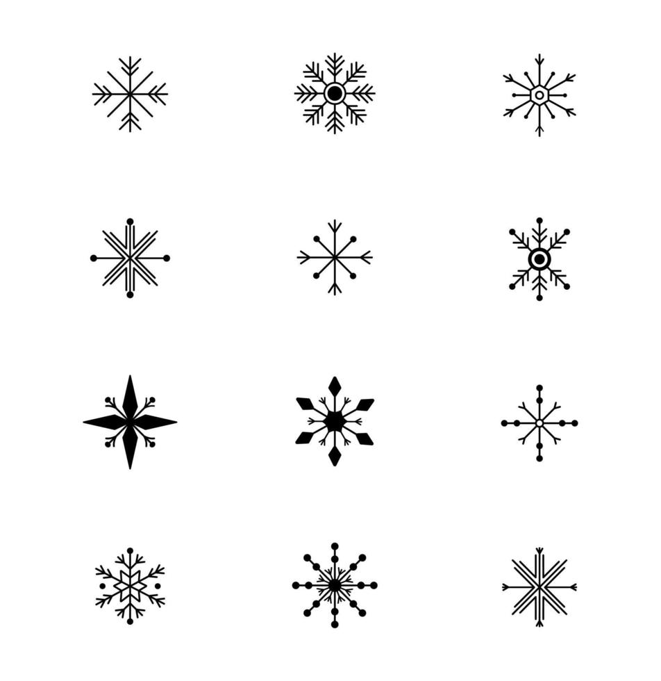 reeks van sneeuwvlok pictogrammen. schets vector sneeuwvlokken. illustratie voor kerstmis, nieuw jaar, winter decoratie