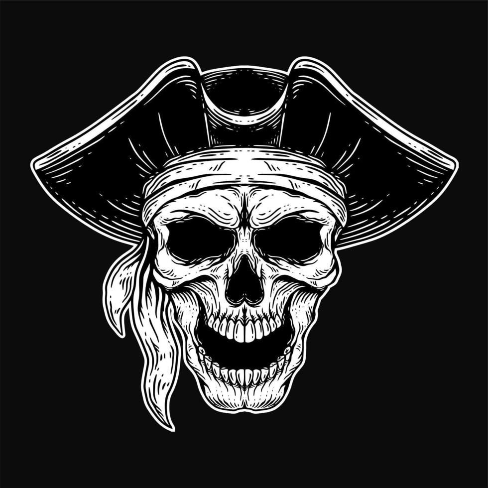 donker kunst schedel piraten gezagvoerder skelet wijnoogst illustratie voor kleding kleding vector