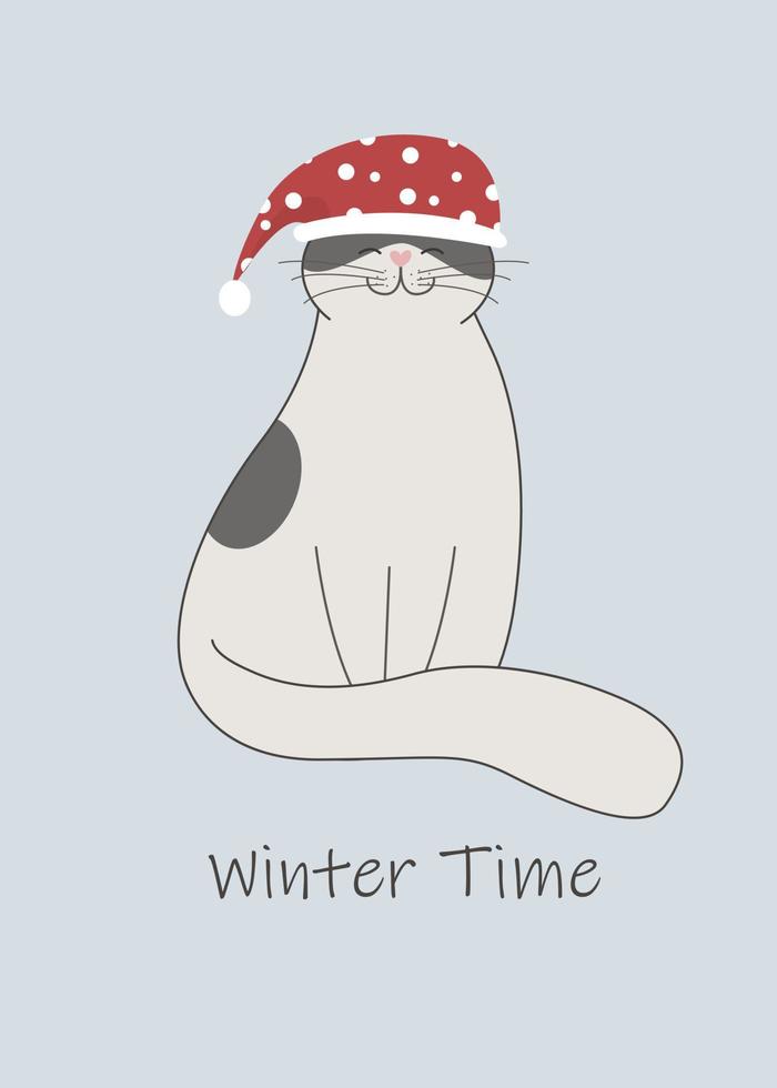 kat zittend in rood de kerstman hoed. winter illustratie van schattig weinig dier voor Kerstmis vakantie vector