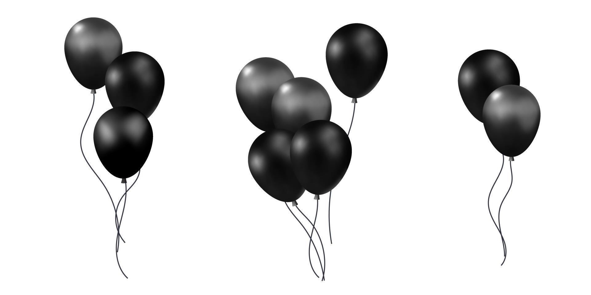 reeks van verschillend 3d vector bundel zwart realistisch geven lucht ballonnen voor verjaardag, feestelijk, vakantie evenement met confetti, sterren decoratie element ontwerp