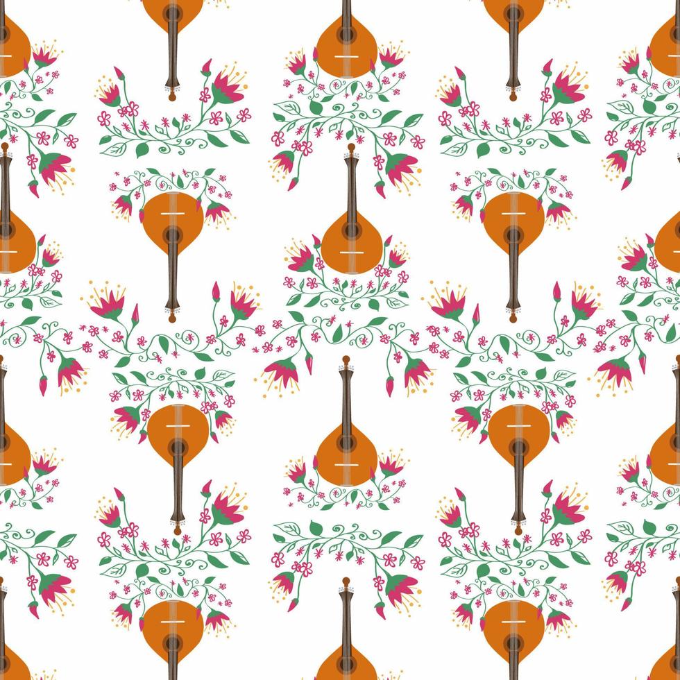 Portugees gitaar naadloos patroon met bloemen, typisch azulejo tegels. muziek- en musical tradities vector