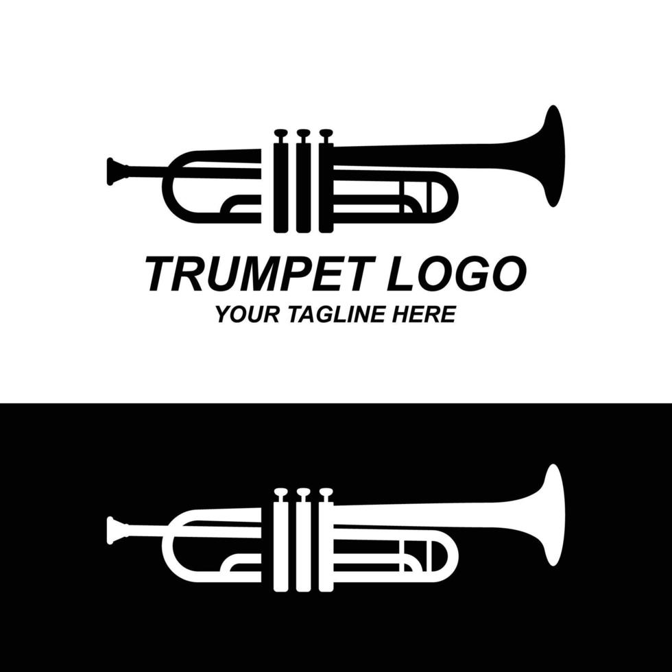 trompet logo ontwerp, melodie genereren, muziekinstrument vector schets illustratie