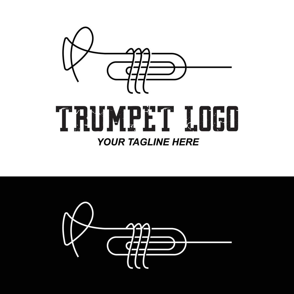 trompet logo ontwerp, melodie genereren, muziekinstrument vector schets illustratie
