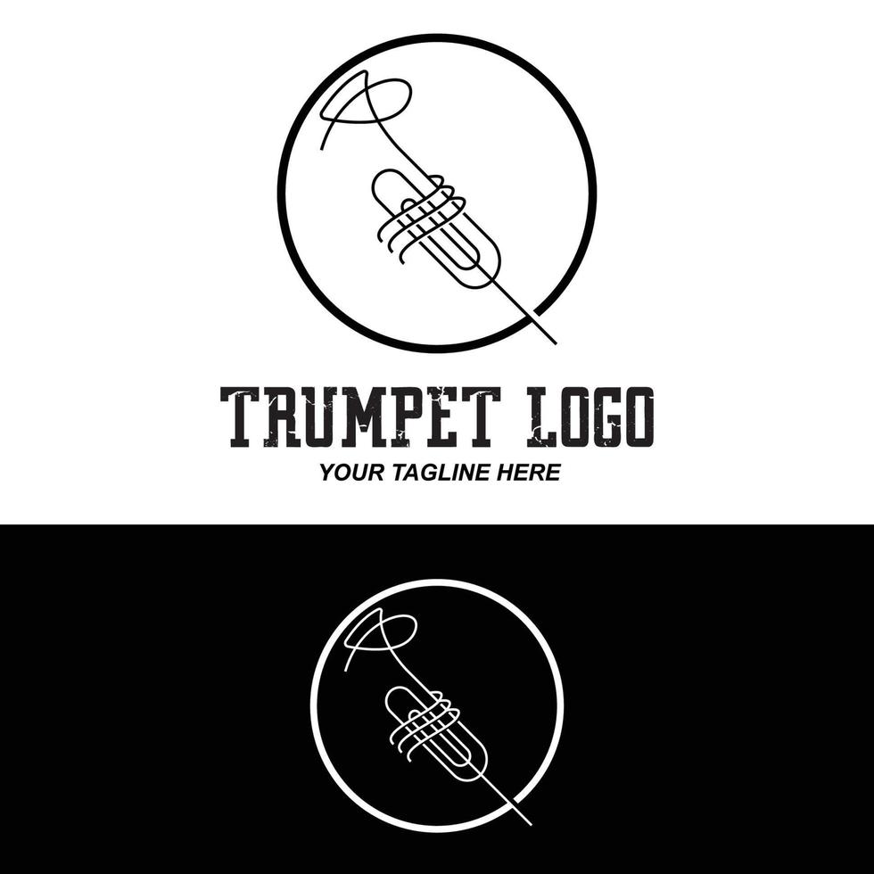 trompet logo ontwerp, melodie genereren, muziekinstrument vector schets illustratie