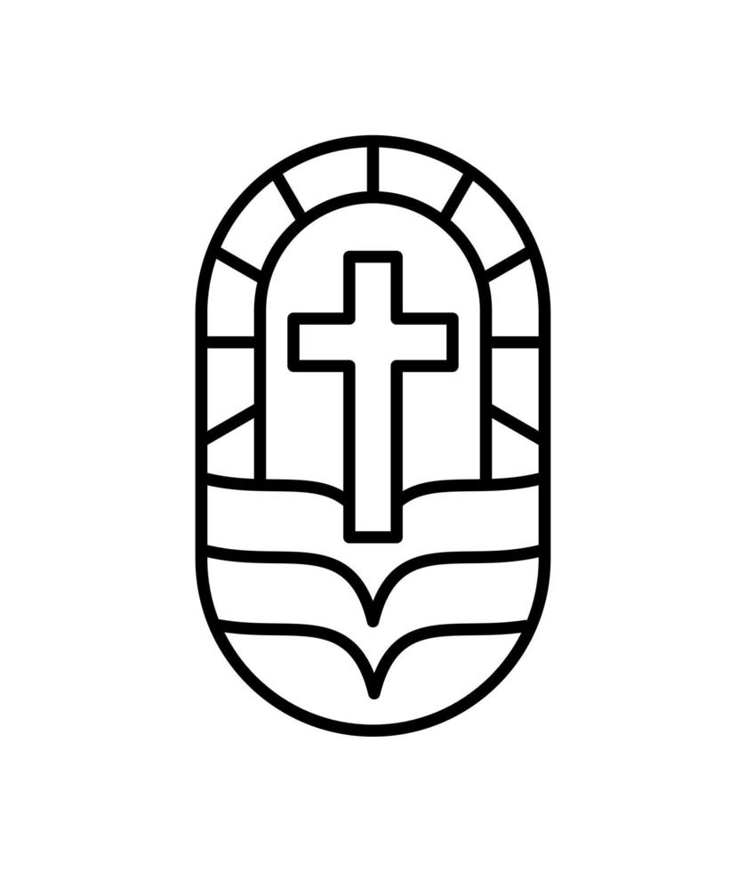 religie lijn kruis en Open boek vector logo kerk icoon illustratie geïsoleerd. Jezus Christus Aan Golgotha is centrum Christendom. god vergiffenis voor mensen