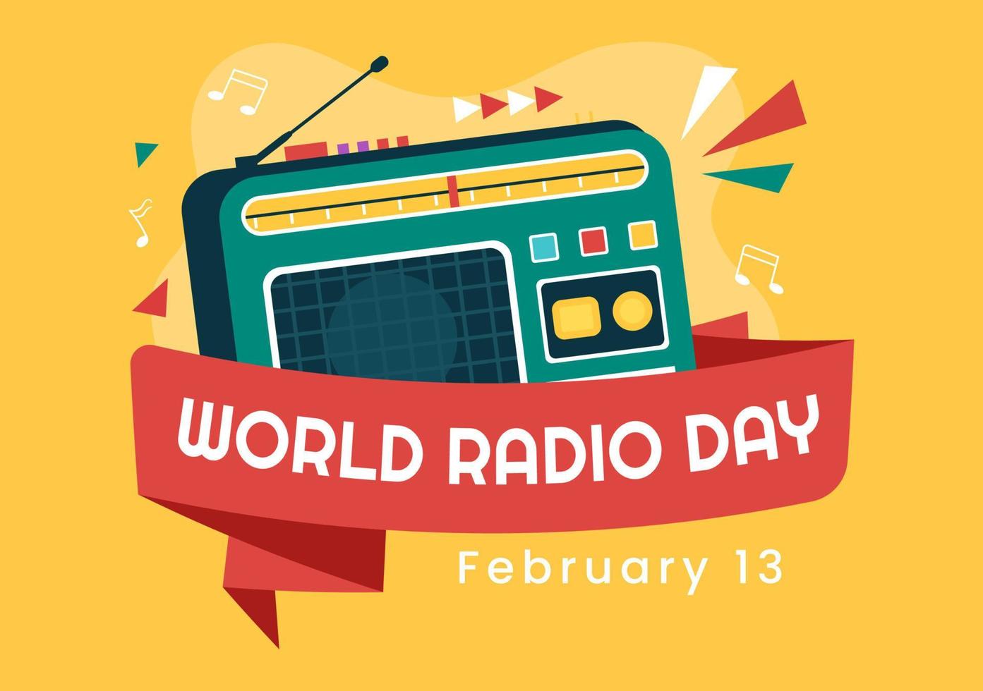 wereld radio dag Aan februari 13 van idee voor landen bladzijde sjabloon, banier en poster in vlak stijl tekenfilm achtergrond hand- getrokken illustratie vector