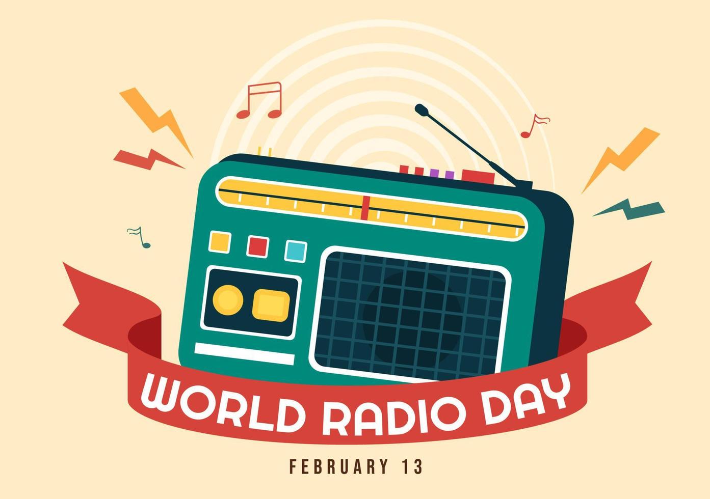 wereld radio dag Aan februari 13 van idee voor landen bladzijde sjabloon, banier en poster in vlak stijl tekenfilm achtergrond hand- getrokken illustratie vector